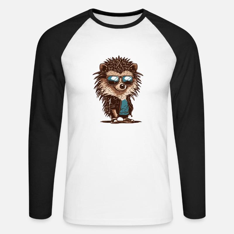 Cooler Igel mit Sonnenbrille - Unisex Baseballshirt langarm - Weiß/Schwarz