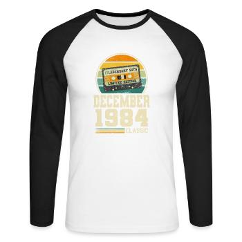 39th Birthday December Vintage 1984 Vintage - Unisex Long Sleeve Baseball T-Shirt - white/black - Front - Nik (191cm)