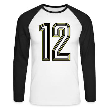 12 - Unisex Baseballshirt langarm - Weiß/Schwarz - Vorne - Nik (191cm)