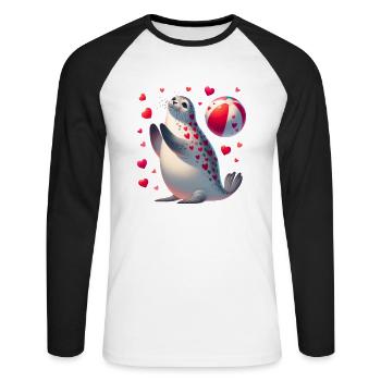 T-shirt amusant à la plage pour la Saint-Valentin, sceau d'amour - T-shirt baseball manches longues Homme - blanc/noir - Devant - Nik (191cm)