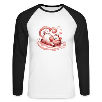 Schwein lockiges Herz Schwanz Valentinstag schlammige Liebe - Unisex Baseballshirt langarm - Weiß/Schwarz - Vorne - Nik (191cm)