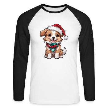 Dog with Christmas Hat - Unisex Long Sleeve Baseball T-Shirt - white/black - Front - Nik (191cm)
