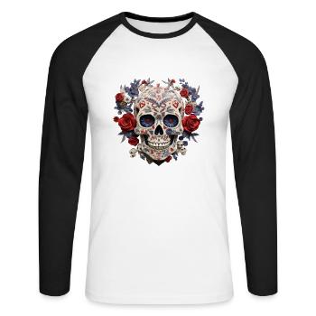 Forever Family Totenkopf T-Shirt Adoptionstag - Unisex Baseballshirt langarm - Weiß/Schwarz - Vorne - Nik (191cm)