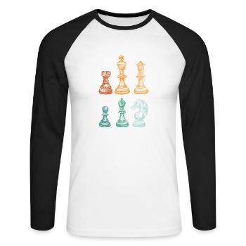 Schachspieler Stücke Retro Master Club Lustige - Unisex Baseballshirt langarm - Weiß/Schwarz - Vorne - Nik (191cm)