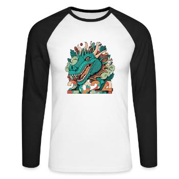 FROHES NEUES JAHR DRACHE 2024 - Unisex Baseballshirt langarm - Weiß/Schwarz - Vorne - Nik (191cm)