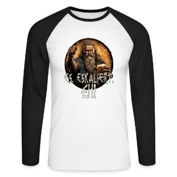 Wikinger Spruch Es, Eskaliert, eh - Unisex Baseballshirt langarm - Weiß/Schwarz - Vorne - Nik (191cm)