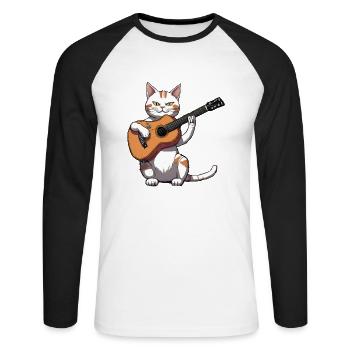 Chat jouant de la guitare chaton Propriétaire de chat - T-shirt baseball manches longues Homme - blanc/noir - Devant - Nik (191cm)