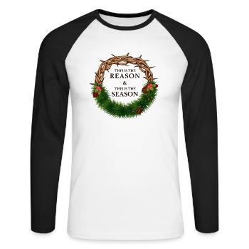 Jesus ist König und der Grund für die Jahreszeit - Unisex Baseballshirt langarm - Weiß/Schwarz - Vorne - Nik (191cm)