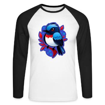 Spatz auf einem Ast - Illustration in Farbe - Unisex Baseballshirt langarm - Weiß/Schwarz - Vorne - Nik (191cm)