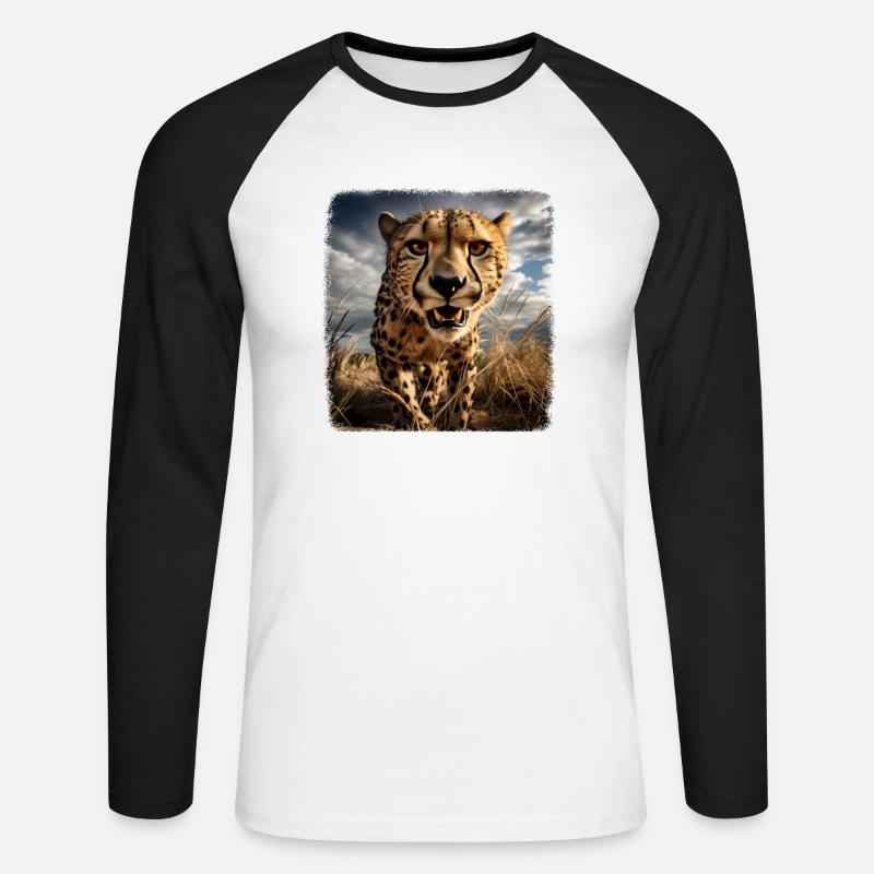 Geparde realistic Gepard - Unisex Baseballshirt langarm - Weiß/Schwarz