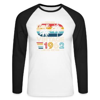 Vintage 1962 anniversaire rétro - T-shirt baseball manches longues Homme - blanc/noir - Devant - Nik (191cm)