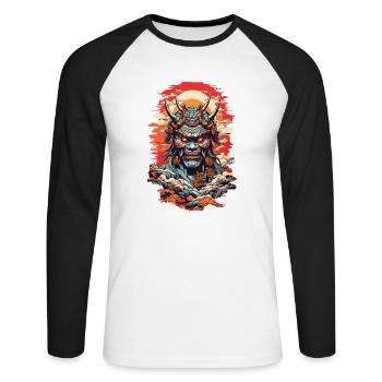 Japanese Oni Demon Vaporwave Vintage Design - Unisex Long Sleeve Baseball T-Shirt - white/black - Front - Nik (191cm)