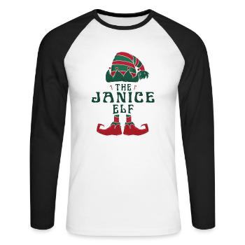 Janice Elf Personalized Name Christmas Family - Unisex Long Sleeve Baseball T-Shirt - white/black - Front - Nik (191cm)