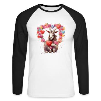 Goat Heart Horns Valentine's Day Farm Fun T Shirt - Unisex Long Sleeve Baseball T-Shirt - white/black - Front - Nik (191cm)