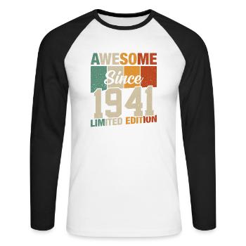 Vintage 1941 - Legendärer 83. Geburtstag - Retro - Unisex Baseballshirt langarm - Weiß/Schwarz - Vorne - Nik (191cm)