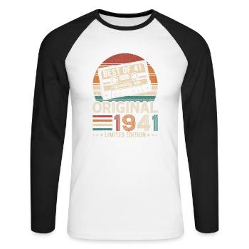 Vintage Birthday Joy 1941 - Unisex Long Sleeve Baseball T-Shirt - white/black - Front - Nik (191cm)