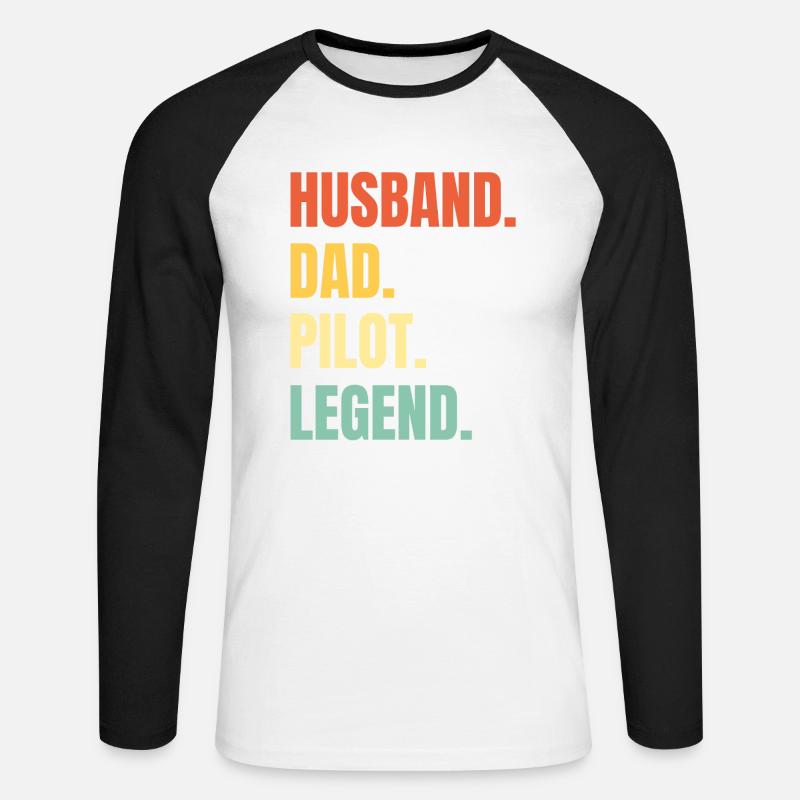 Husband Dad Pilot Legend - Unisex Baseballshirt langarm - Weiß/Schwarz