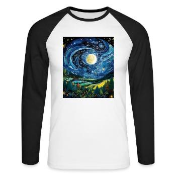 Earth Day Starry Night Shirt Van Gogh Inspired - Unisex Long Sleeve Baseball T-Shirt - white/black - Front - Nik (191cm)