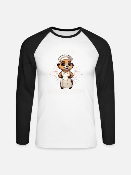 Erdmännchen kochen Koch Kochmütze Herdmännchen - Unisex Baseballshirt langarm - Weiß/Schwarz