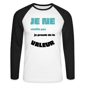 Men's, Women's, Humorous, Humorous T-Shirt Gift - Unisex Long Sleeve Baseball T-Shirt - white/black - Front - Nik (191cm)