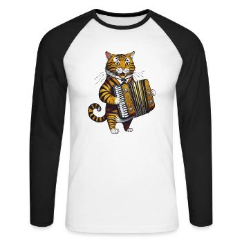 ACCORDÉON CHAT - T-shirt baseball manches longues Homme - blanc/noir - Devant - Nik (191cm)