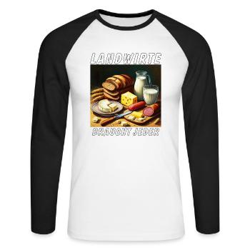 lANDWIRTE BRAUCHT JEDER - Unisex Baseballshirt langarm - Weiß/Schwarz - Vorne - Nik (191cm)