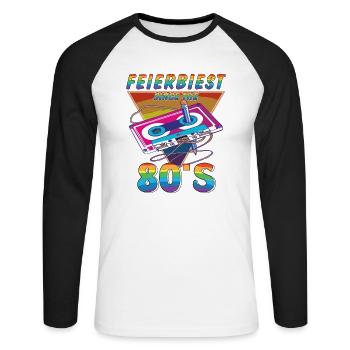 KASSETTE FEIERBIEST 80ER - Unisex Baseballshirt langarm - Weiß/Schwarz - Vorne - Nik (191cm)