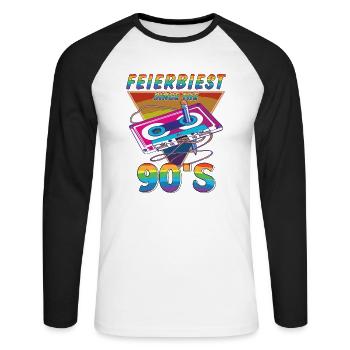KASSETTE FEIERBIEST 90ER - Unisex Baseballshirt langarm - Weiß/Schwarz - Vorne - Nik (191cm)