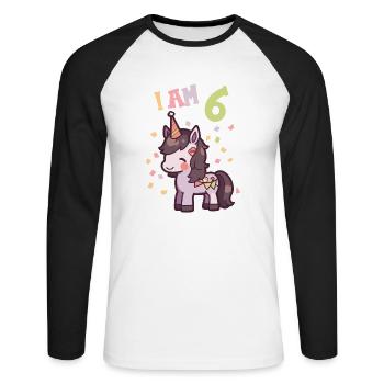 J'ai 6 ans Chevaux Cheval 6ème anniversaire - T-shirt baseball manches longues Homme - blanc/noir - Devant - Nik (191cm)