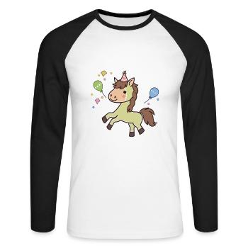 J'ai 6 ans Chevaux Cheval 6ème anniversaire - T-shirt baseball manches longues Homme - blanc/noir - Devant - Nik (191cm)