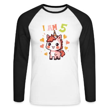 I'm 5 years old Horses Horse 5th birthday - Unisex Long Sleeve Baseball T-Shirt - white/black - Front - Nik (191cm)