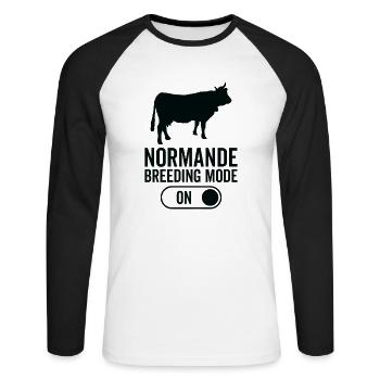 Mode d’élevage de vaches activé - Normande - T-shirt baseball manches longues Homme - blanc/noir - Devant - Nik (191cm)