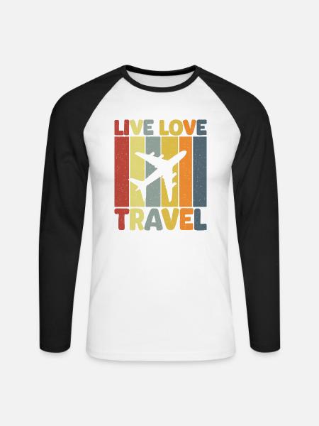 Live Love Travel - Unisex Baseballshirt langarm - Weiß/Schwarz