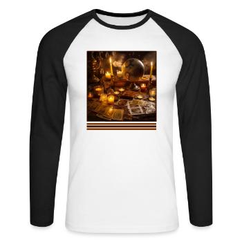 Tarot-Lesung bei Kerzenlicht Vintage Gothic T - Unisex Baseballshirt langarm - Weiß/Schwarz - Vorne - Nik (191cm)