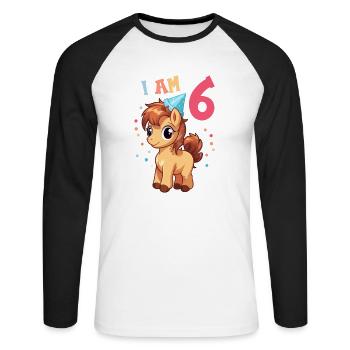 J'ai 6 ans Chevaux Cheval 6ème anniversaire - T-shirt baseball manches longues Homme - blanc/noir - Devant - Nik (191cm)
