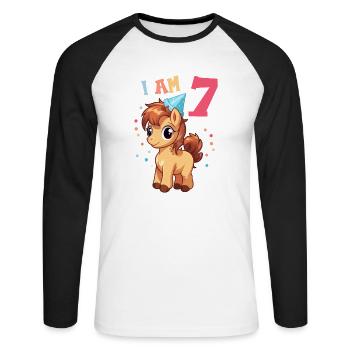 J'ai 7 ans Chevaux Cheval 7ème anniversaire - T-shirt baseball manches longues Homme - blanc/noir - Devant - Nik (191cm)