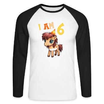 J'ai 6 ans Chevaux Cheval 6ème anniversaire - T-shirt baseball manches longues Homme - blanc/noir - Devant - Nik (191cm)