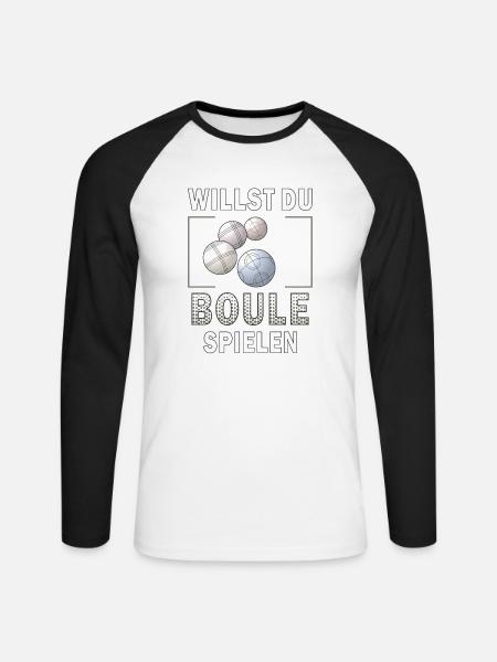 WILLST DU BOULE SPIELEN - Unisex Baseballshirt langarm - Weiß/Schwarz