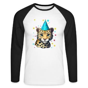 J’ai 9 ans Léopard Léopard 9e anniversaire - T-shirt baseball manches longues Homme - blanc/noir - Devant - Nik (191cm)
