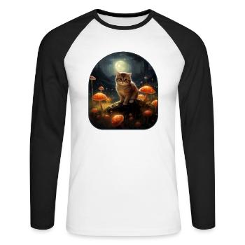 Chat de champignons au clair de lune baigné dans la lueur lunaire dans un - T-shirt baseball manches longues Homme - blanc/noir - Devant - Nik (191cm)