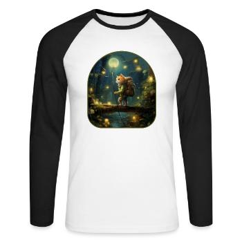 Woodland Adventure Chat courageux explorant un champignon - T-shirt baseball manches longues Homme - blanc/noir - Devant - Nik (191cm)