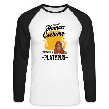 Schnabeltier Human Costume Halloween - Unisex Baseballshirt langarm - Weiß/Schwarz - Vorne - Nik (191cm)