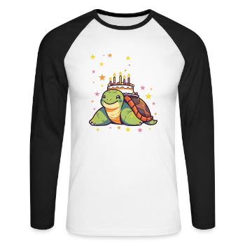 Je suis 6 tortues Tortue 6e anniversaire - T-shirt baseball manches longues Homme - blanc/noir - Devant - Nik (191cm)