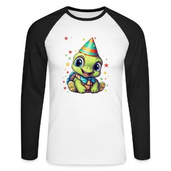 Ich bin 7 Schildkröten Schildkröte 7. Geburtstag - Unisex Baseballshirt langarm - Weiß/Schwarz - Vorne - Nik (191cm)
