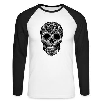 Celestial Swing Skull T Shirt Soie Aérienne - T-shirt baseball manches longues Homme - blanc/noir - Devant - Nik (191cm)