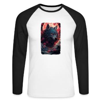 Loup Renard Esthétique Japonais Kitsune - T-shirt baseball manches longues Homme - blanc/noir - Devant - Nik (191cm)