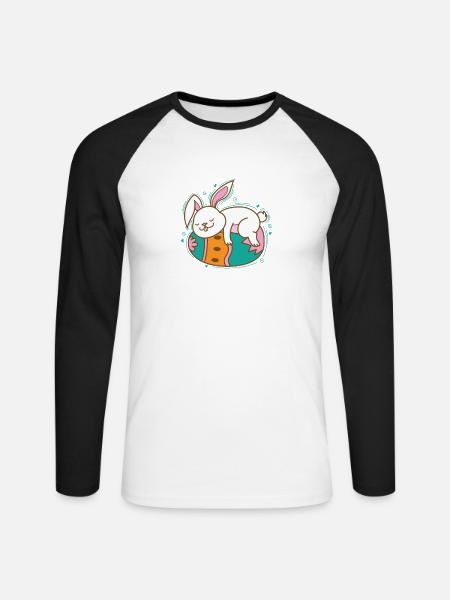 Osterhase auf Osterei Frühling - Unisex Baseballshirt langarm - Weiß/Schwarz