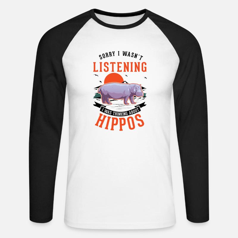Nilpferd Geschenk Flusspferd Hippo - Unisex Baseballshirt langarm - Weiß/Schwarz