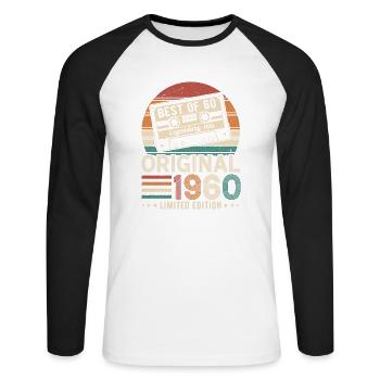 Millésime légendaire 1960 - T-shirt baseball manches longues Homme - blanc/noir - Devant - Nik (191cm)