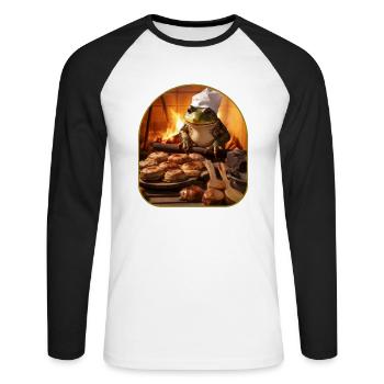 Frosch Backen Brot Rustikaler Ofen Cottagecore - Unisex Baseballshirt langarm - Weiß/Schwarz - Vorne - Nik (191cm)